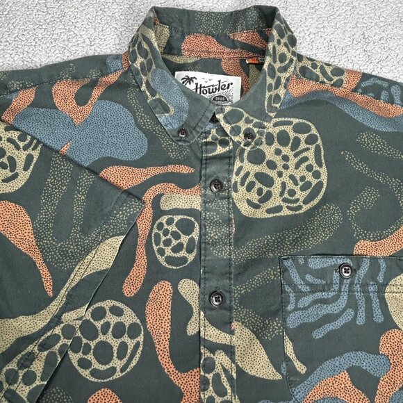 Howler Bros Shirt Mens Large Green Short Sleeve Button Down Abstract Print Surf - Picture 1 of 9
